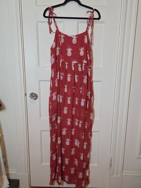 Compania Fantastica Pineapple Print Cotton Maxi Dress In Brick Semi Sheer Medium